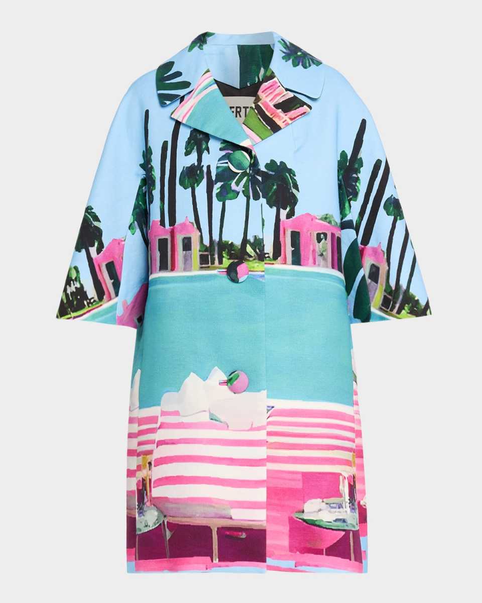 Poolside Printed 3/4-Sleeve Single-Breasted Coat